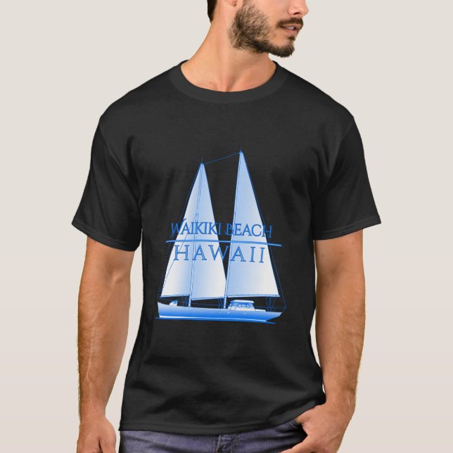 T-shirt Waikiki Beach Hawaii Nautical Sailing Sailor (Devant)