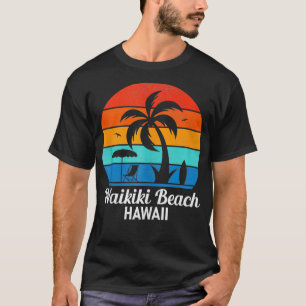 T-shirt Waikiki Beach Hawaii Palm Tree Vintage Sunset Summ