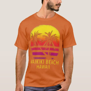 T-shirt Waikiki Beach Hawaii Vintage Tropical Sunset Palm