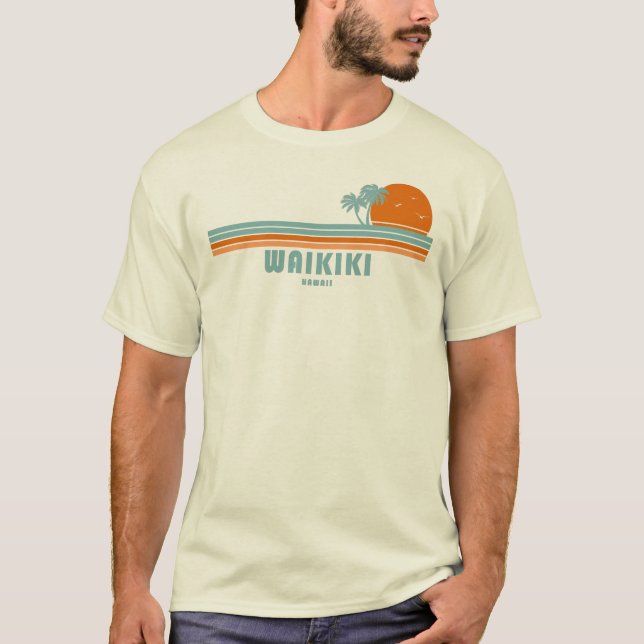 T-shirt Waikiki Hawaii palmiers solaires (Devant)