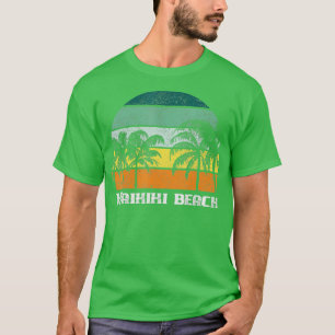 T-shirt Waikiki Oahu Hawaii Palm Tree Sunset Souvenir 