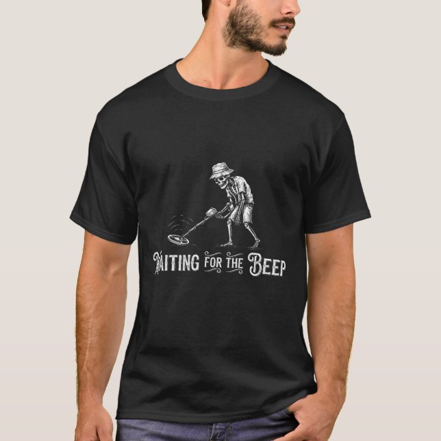T-shirt Waiting For The Beep, Funny Metal Detecting Skull (Devant)