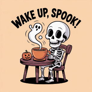 T-shirt Wake Up Spony Drôle Squelette Halloween Café