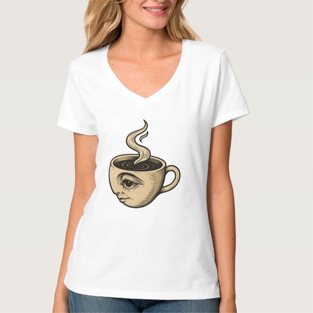 T-shirt Wake Up & Watch - Surreal Coffee Cup Design (Devant)