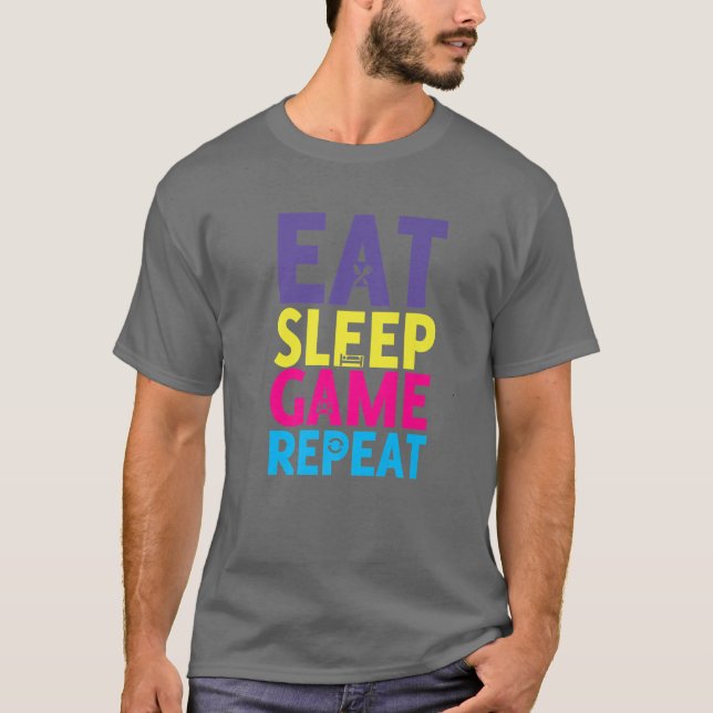 T-shirt Wakeup Eat Sleep Jeu Répéter Funny Gamer (Devant)