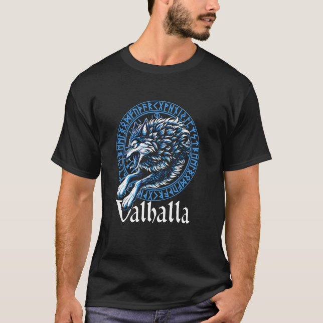 T-shirt Walhalla Wolf Wolves Odin's Companion Geri and Fre (Devant)