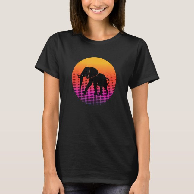 T-shirt Walking African Elephant Animal Silhouette Sunset  (Devant)