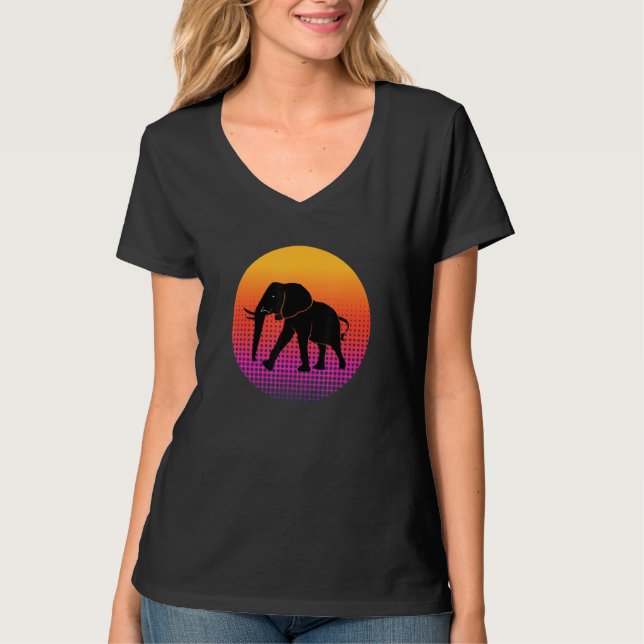 T-shirt Walking African Elephant Animal Silhouette Sunset  (Devant)