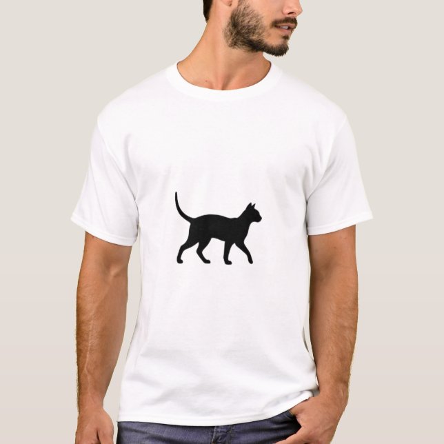 T-shirt  Walking Black Cat Silhouette (Devant)