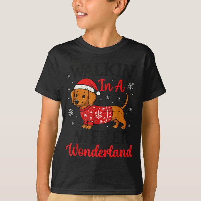 T-shirt Walking In Weiner Wonderland Mini Dachshund Christ (Devant)
