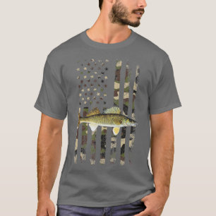 T-shirt Walleye Camo Pêche au drapeau américain Walleye