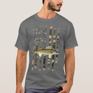 T-shirt Walleye Camo Pêche au drapeau américain Walleye