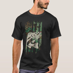 T-shirt Walleye Camouflage US Drapeau Pêche Gif