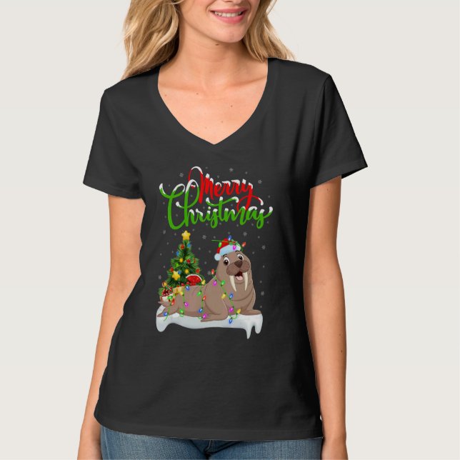 T-shirt Walrus   Xmas Decorations Santa Walrus Christmas (Devant)