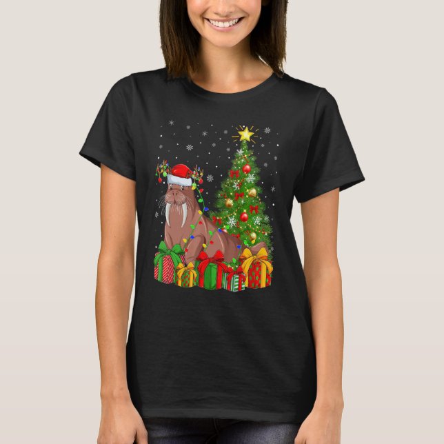 T-shirt Walrus   Xmas Holiday Santa Walrus Christmas Tree (Devant)