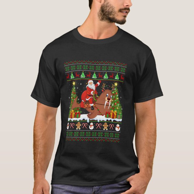 T-shirt Walrus Xmas Sweater Ugly Père Noël Riding Walrus C (Devant)