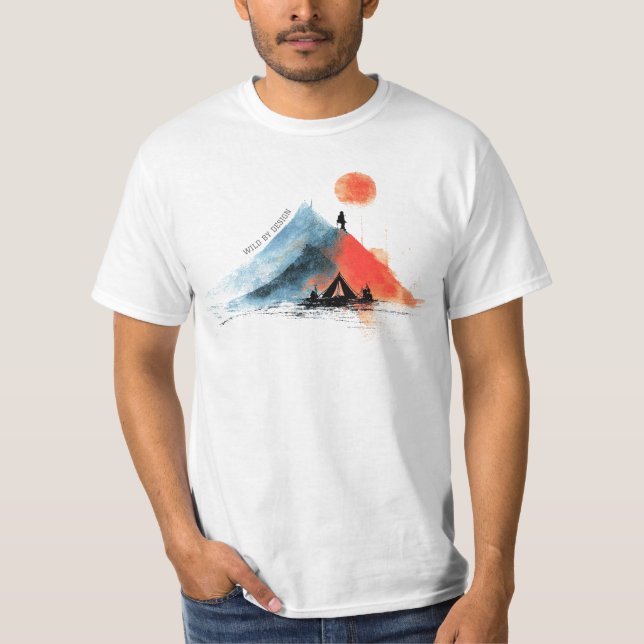T-shirt Wander the Peaks – Abstract Mountain & Campfire (Devant)