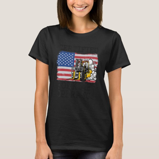 T-shirt Warehouse American Flag Forklift Certified Forklif (Devant)