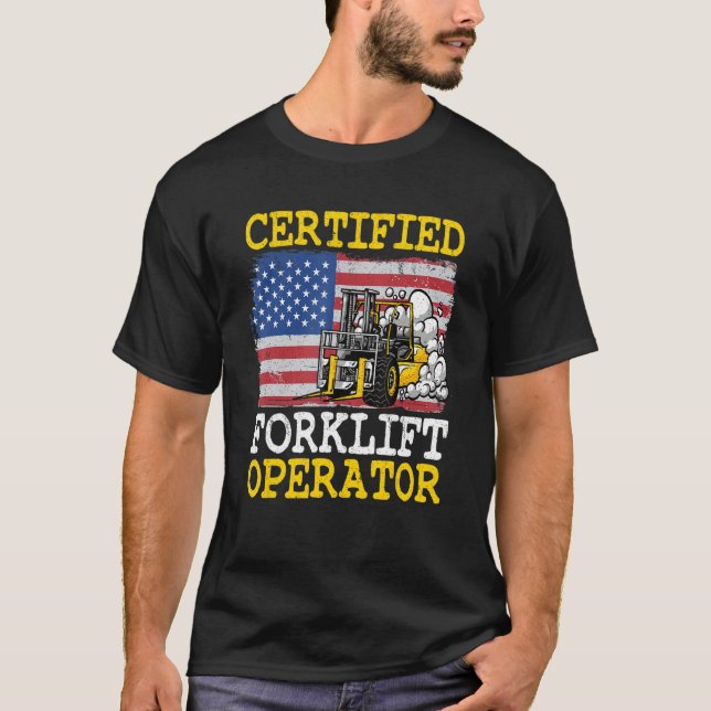 T-shirt Warehouse American Flag Forklift Certified Forklif (Devant)
