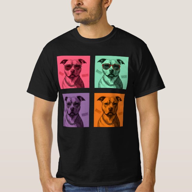 T-shirt Warhol Style Pitbull : BRUH ! Pop art (Devant)