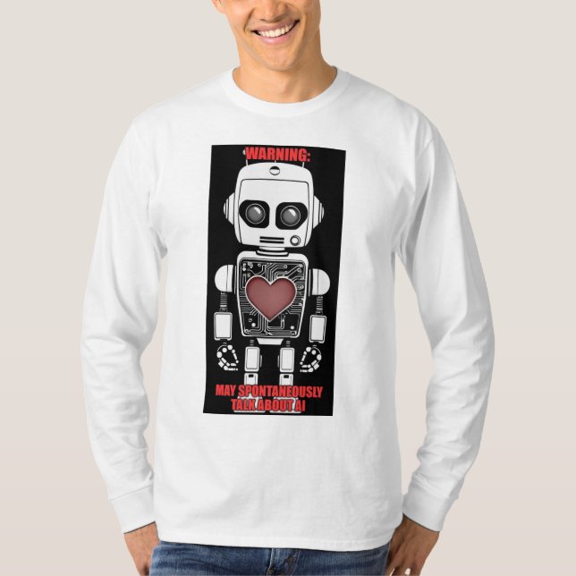 T-shirt Warning: May Talk About AI Men's White Long Sleeve (Devant)