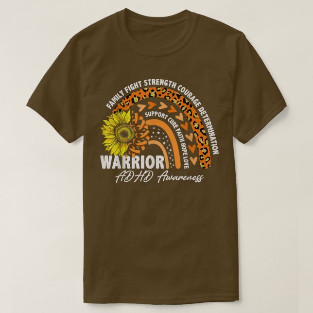 T-shirt Warrior Rainbow Orange Ribbon ADHD Awareness  (Design devant)