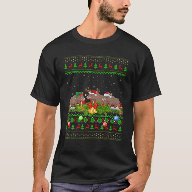 T-shirt Warthog Lover Xmas Lighting Santa Ugly Warthog Chr (Devant)