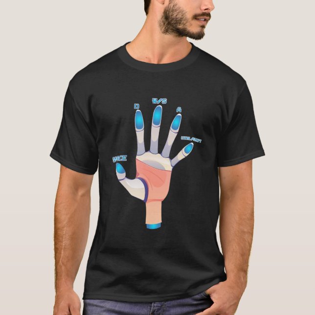 T-shirt WASD PC Gamer Hand Gamer Video Gaming Boys Men Vin (Devant)