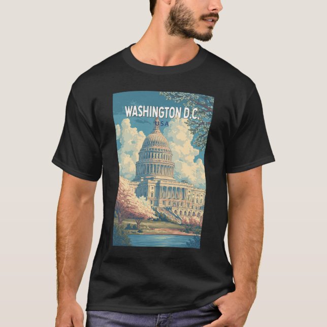 T-shirt Washington DC Capitol Travel Art Vintage (Devant)
