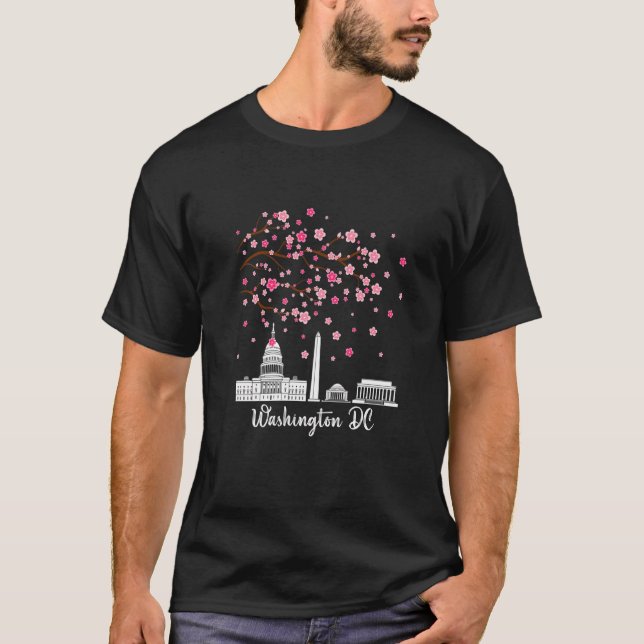 T-shirt Washington Dc Cherry Blossements Monuments Hommes  (Devant)