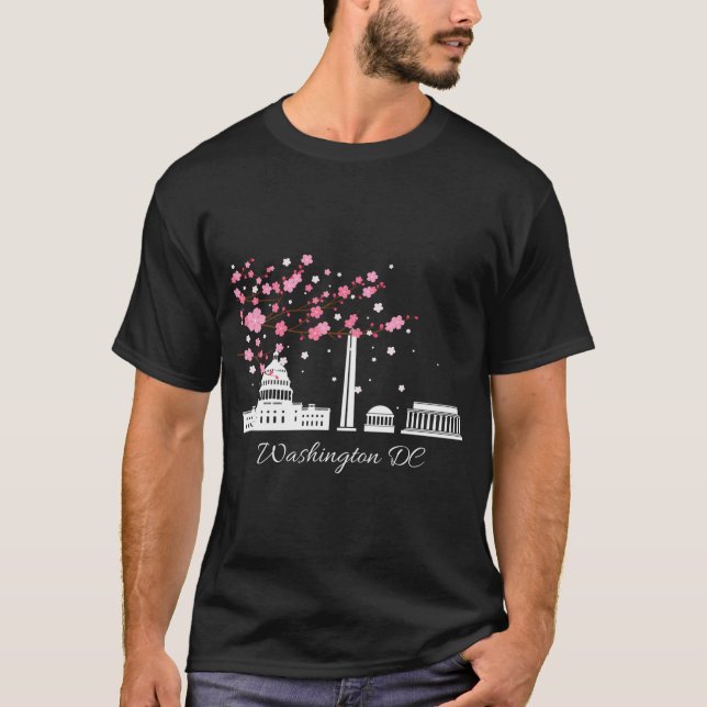 T-shirt Washington Dc Monuts Mémoriaux Fleurs de cerisiers (Devant)