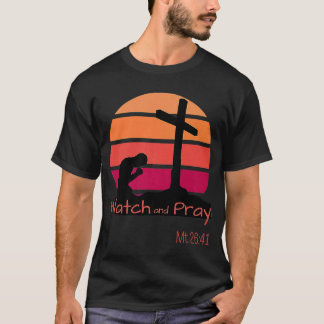 T-shirt Watch and Pray Mt 2641 Retro Sunset Man kneeling C