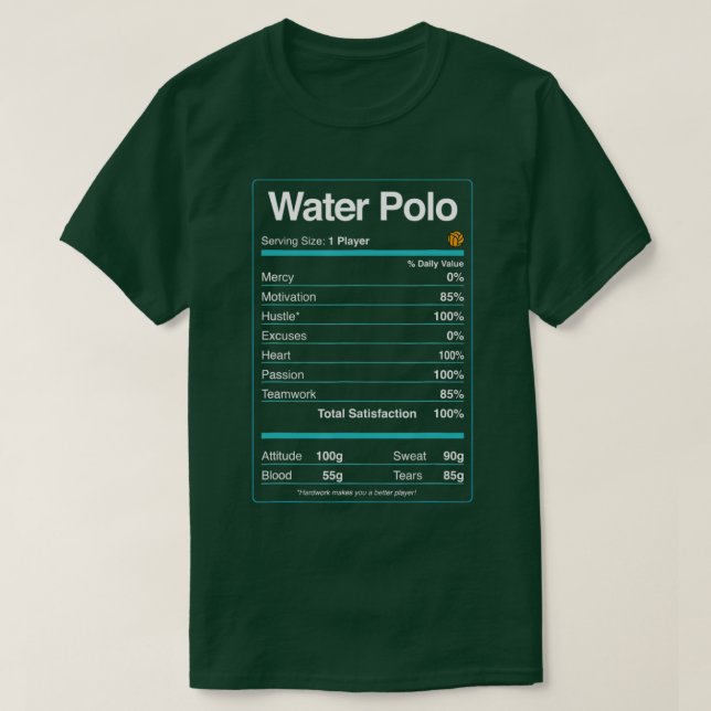 T-shirt Water Polo Joueur Faits nutritionnels Drôle Sport  (Design devant)