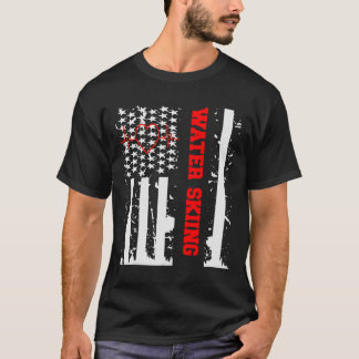T-shirt Water Skiing Graphic With Vintage Usa Flag For Wom