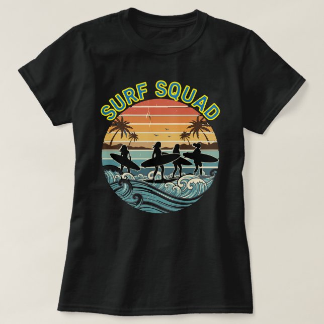 T-shirt Water Sports Surfing Girls Squad Surfboard Hobby  (Design devant)