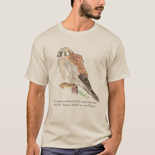 T-shirt Watercolor American Kestrel Wildlife, Nature Bird (Devant)