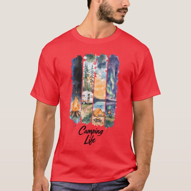 T-shirt Watercolor Camping Nature Scene family (Devant)