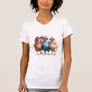T-shirt Watercolor Chicken Squad with Sunglasses