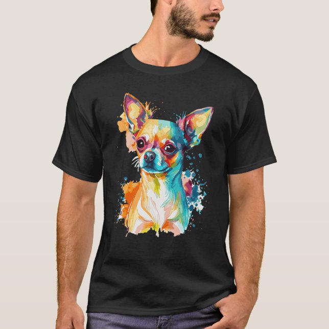 T-shirt Watercolor Chihuahua Cute Colorful Pet Dog (Devant)