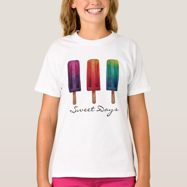 T-shirt Watercolor Cute Popsicle Glaces Creams (Devant)
