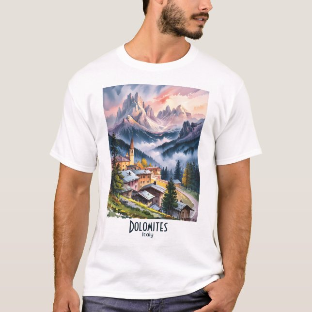 T-shirt Watercolor Dolomites Italy Alps Mountains Custom  (Devant)