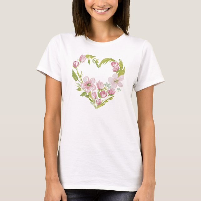 T-shirt Watercolor Floral Heart Wreath (Devant)