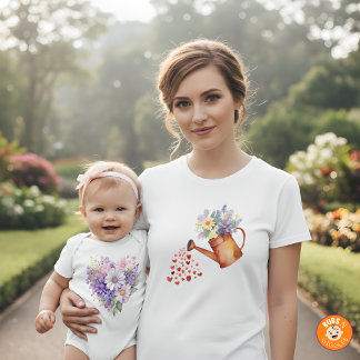T-shirt Watercolor Floral Watering Can Matching Mommy LS