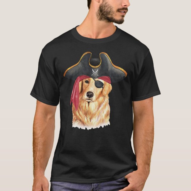 T-shirt Watercolor Golden Retriever Pirate (Devant)