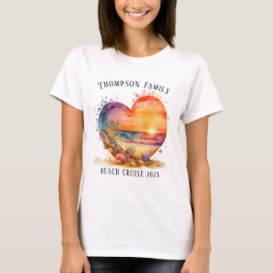 T-shirt Watercolor Heart Beach Famille Croisière Vacances