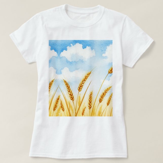 T-shirt Watercolor illustration of a wheat field (Design devant)