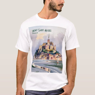 T-shirt Watercolor Mont Saint Michel France Vintage Travel