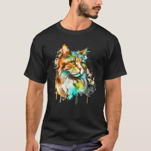 T-shirt Watercolor Norwegian Forest Cat Colorful Long Hair