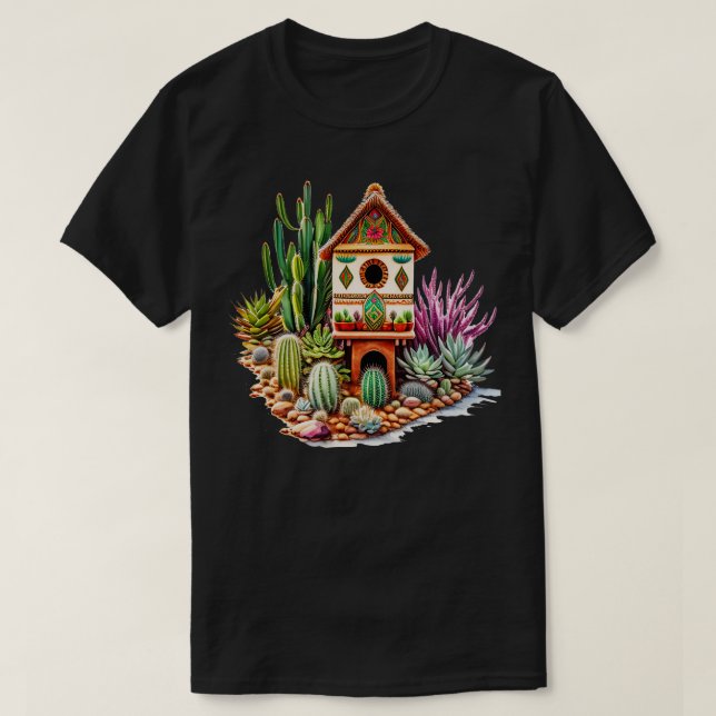 T-shirt Watercolor Nouveau Mexique style Birdhouse (Design devant)