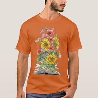 T-shirt Watercolor Open Book avec des tournesols et des pa